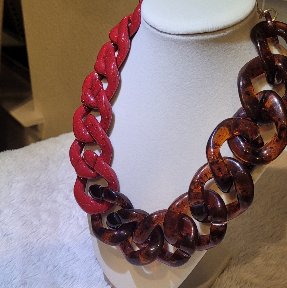 Elegant Red and Brown Chain Necklace, Alisha D